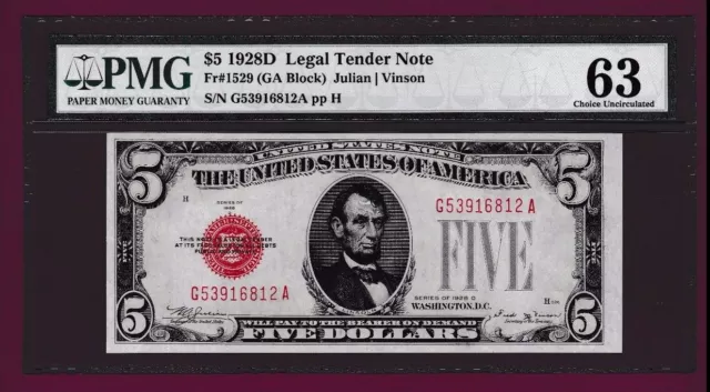 Fr. 1529  $5  1928 D   LEGAL TENDER UNITED STATES NOTE G 53916812 A PMG kEY DATE