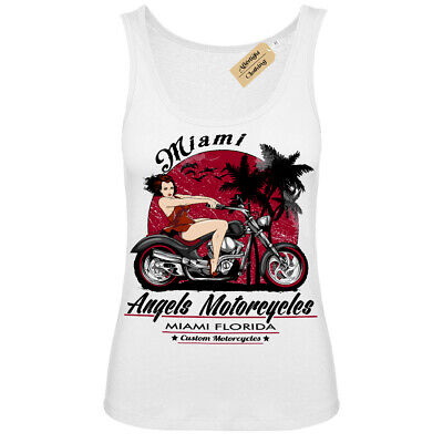Angels Motorcycles T-Shirt pinup Biker motorcycle sexy miami Vest White Womens