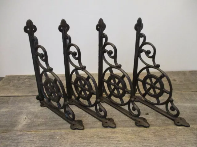 4 Cast Iron Ship Wheel Nautical Braces Shelf Bracket RUSTIC Corbels Vintage Book