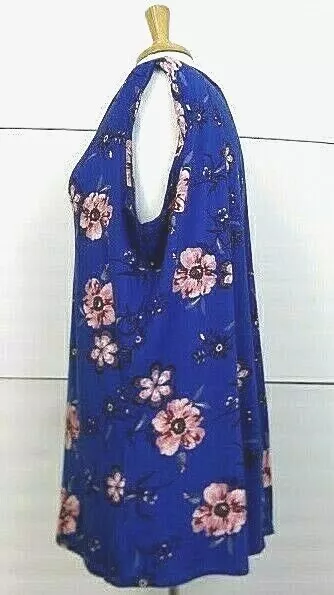 Alison Andrews Top Womens Size 1X Royal Blue Floral Print Stretchy Button Up 2