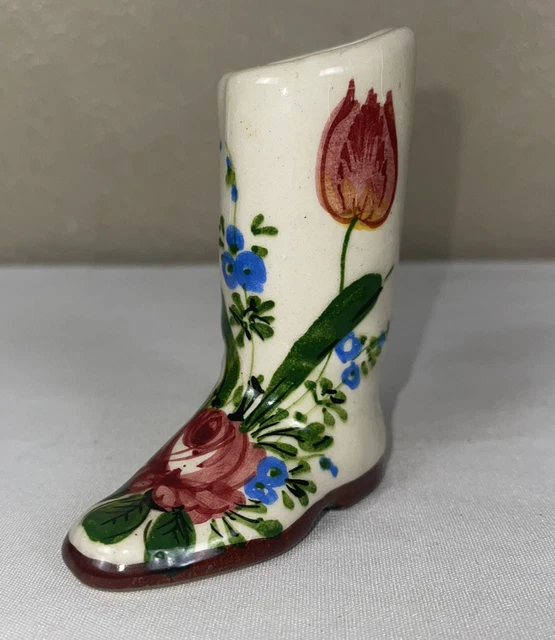 VTG Porcelain Pottery Boot Hand Painted Floral Italy Mini Vase 4" Tall