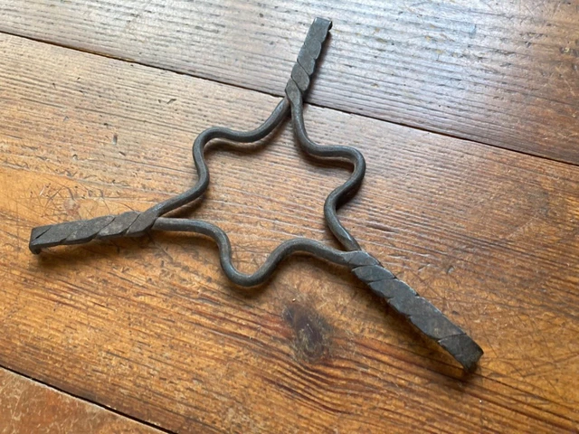 Antique Hand Forged 3 Leg Iron Trivet - Unique Braided Design - Folk Art AAFA