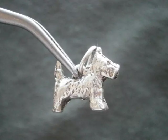 Small Terrier Dog Scottie Westie Vtg Solid Sterling Silver Charm Pendant 2.5g