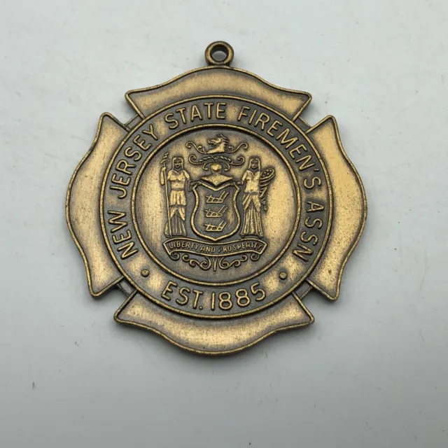 Vintage New Jersey Firemans Association FOB Medal Pendant State Seal C8