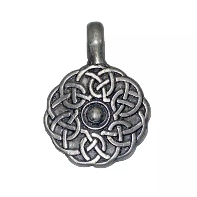 Round Celtic Interwoven Design Pewter Necklace Pendant Vintage Solved Toned VTG