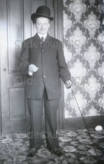 Antique Glass Plate Negative Young Man Cane & Cigarette Photo V00611