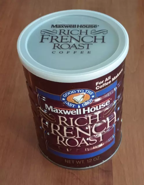 MAXWELL HOUSE COFFEE BROWN TIN ~ Rich French Roast, 12 oz.  Can & Lid, Empty