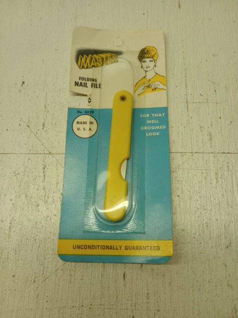 Vintage Yellow Master Folding Nail File Made in USA Square cut in package see pi