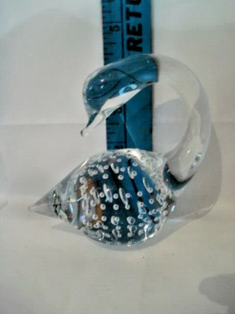 Art Glass Paperweight Swan Goose Duck Bird Clear Controlled Bubbles Collectible