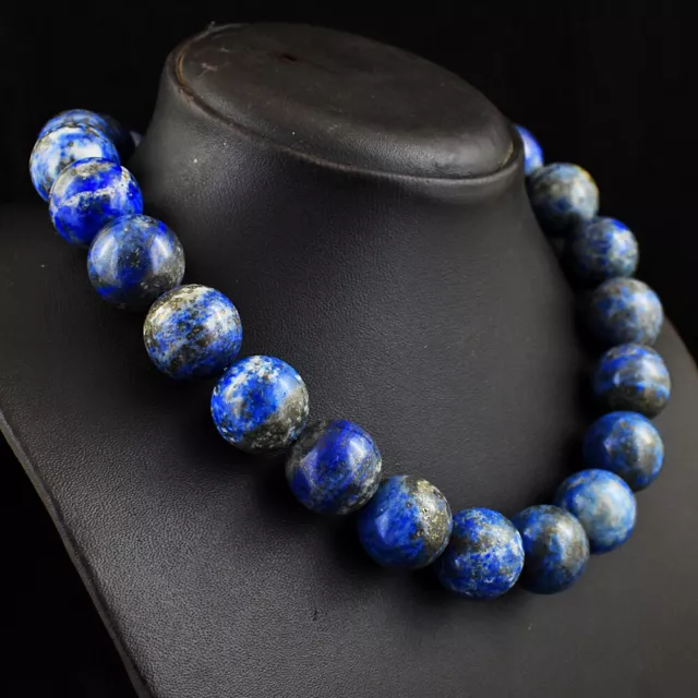 Round Shape 1356 Cts Natural Blue Lapis Lazuli Beads Womens Necklace JK 36E381