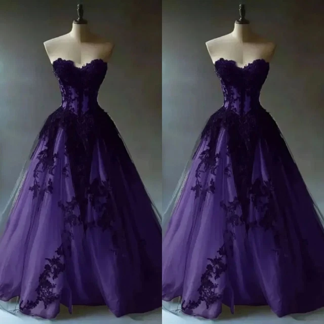 GOTHIC BLACK AND Purple Wedding Dresses Long Sleeves Corset A Line Bridal  Gowns 158.00 - PicClick UK