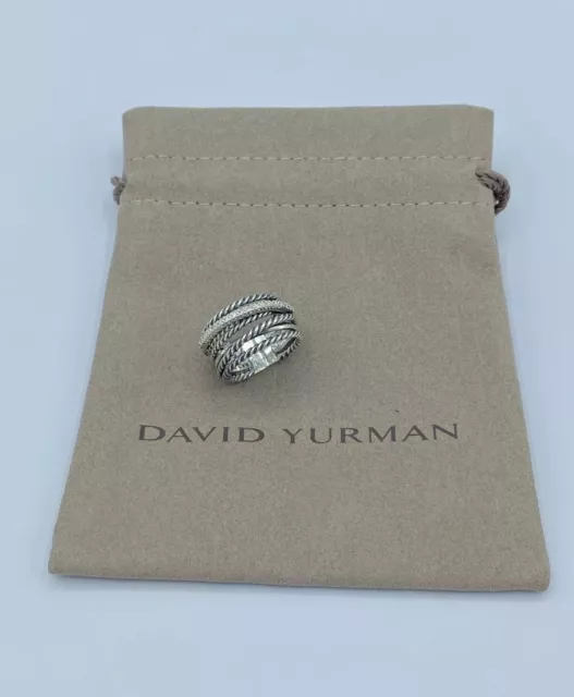David Yurman Sterling Silver Diamond Crossover Cable Wide Band Ring Size 8.5