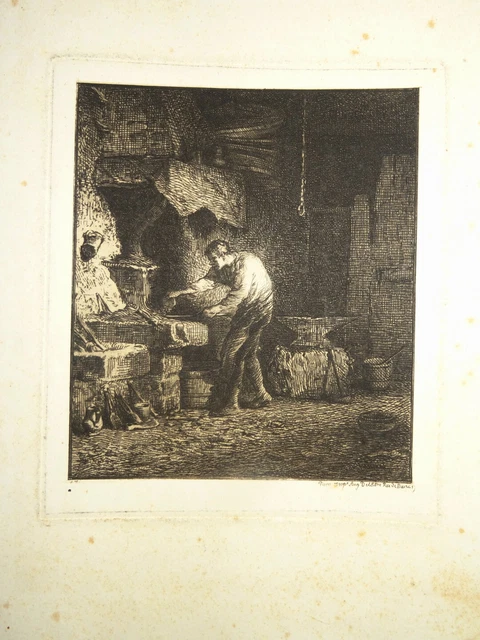 Charles Emile JACQUE 1813-1894 EAU FORTE ORIGINALE FORGERON BARBIZON METIER 1850