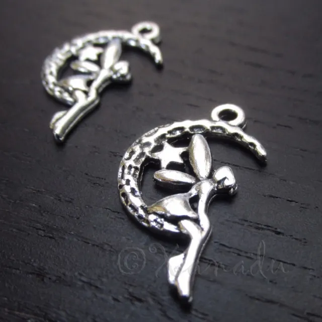 Fairy Moon 25mm Antiqued Silver Plated Pendant Charms C5270 - 10, 20 Or 50PCs