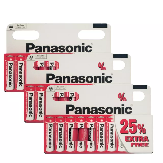 Pack of 30 Panasonic AA Size Batteries 1.5V Zinc Carbon Expiry Date 11/2026