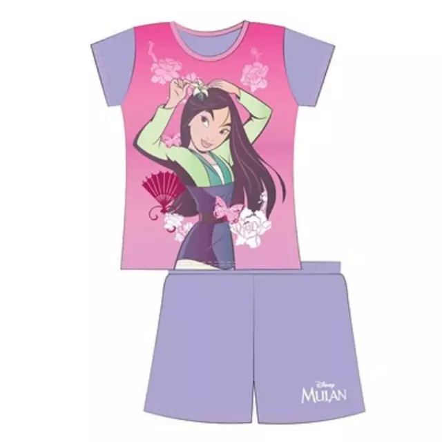 Filles Enfants Officiel Disney Mulan Ensemble Short Pyjama T-Shirt Âge 4-10