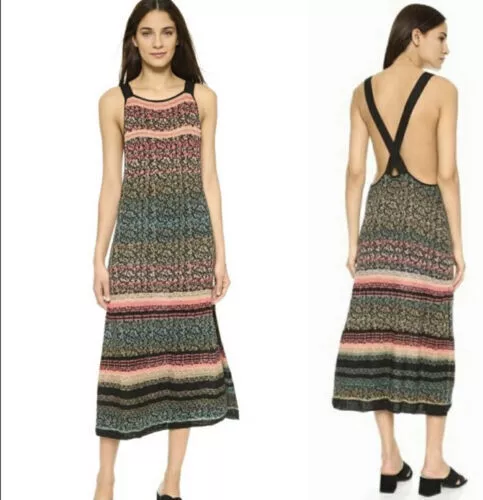 NWT Free People Cotton Blend Black Combo Plunge Sweater Boho Maxi Dress M $168