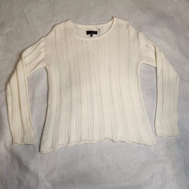 Nili Lotan Womens Cashmere Crew Neck Rib Sweater Size XS Ivory Long Sleeve NWOT