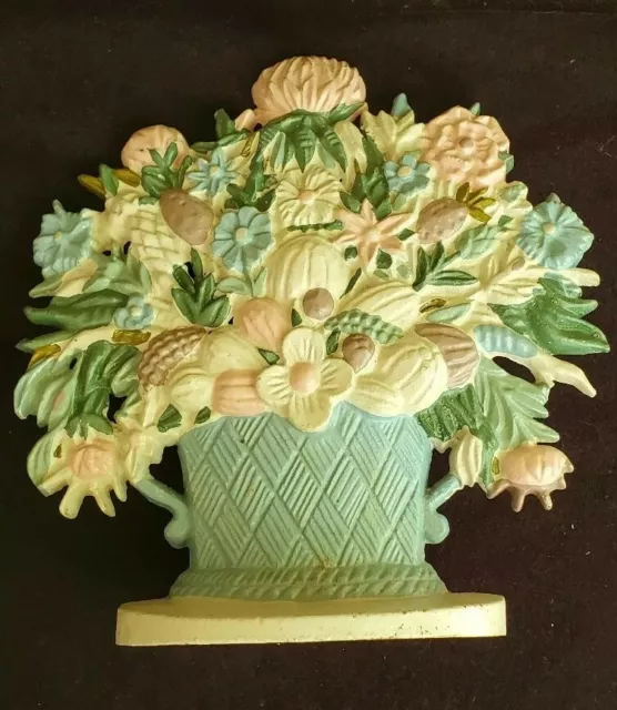 Vintage Cast Iron Doorstop Flower Basket Victorian Era Beautiful