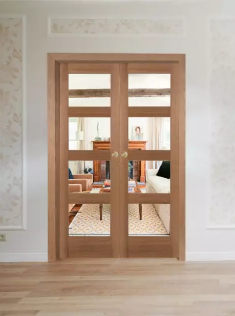 french doors internal composite unfinished oak pair shaker 4 light clear glass