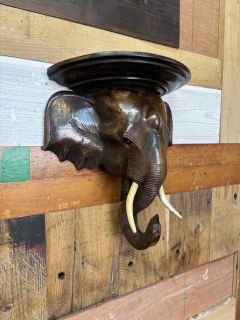 Rare 20th Century vintage wooden hand carved elephant wall shelf/ sconce