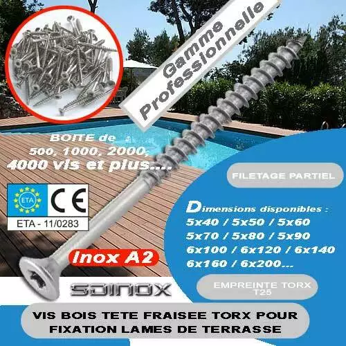 Vis bois inox torx 5x60 GAMME PRO TERRASSE 500pcs