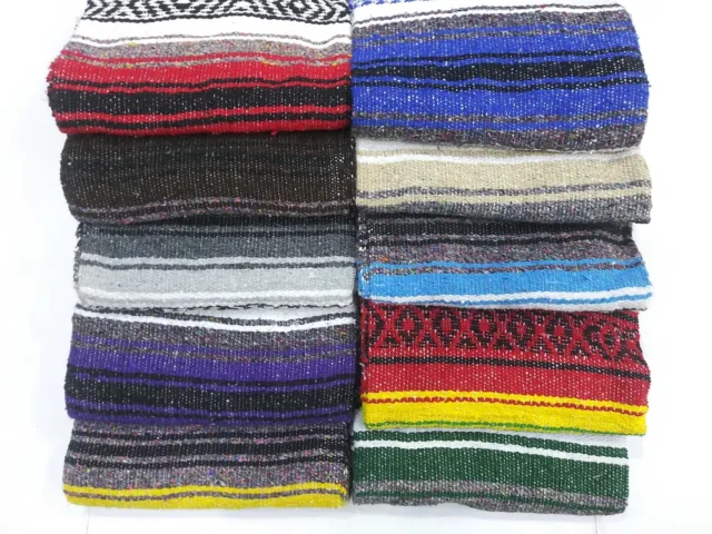 Genuine Falsa Mexican Blanket Hand Woven Serape Throw Yoga Wholesale Bulk Packs 2