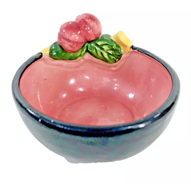 Majolica Trinket Dish art Pottery Bowl Bonwit Teller Peaches France 4”