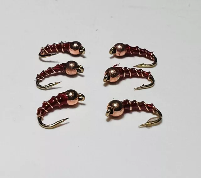 Size 20 red/ copper Zebra Midge nymph Trout Flies Freshwater Fishing
