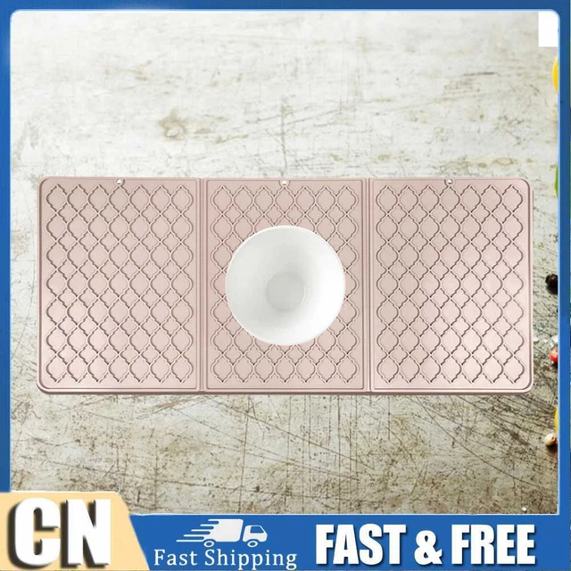 Bandeja plegable drenaje de platos tapetes antideslizantes tapetes de secado de encimera (rosa)