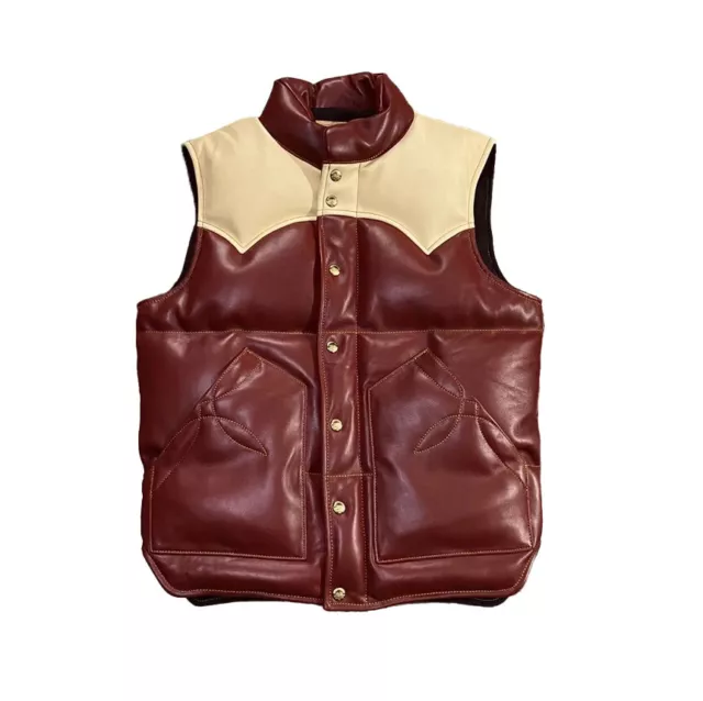 Real Lambskin Two Tone Leather Men's Winter Warm Vest Puffer Leather Waistcoat