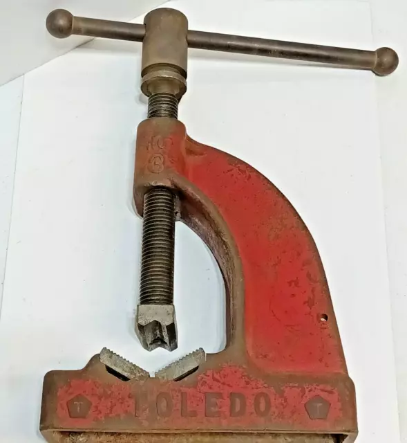 Vintage TOLEDO No.3 Well Diggers Pipe Vise With Good Jaws, Clamp-Holder, Heavy