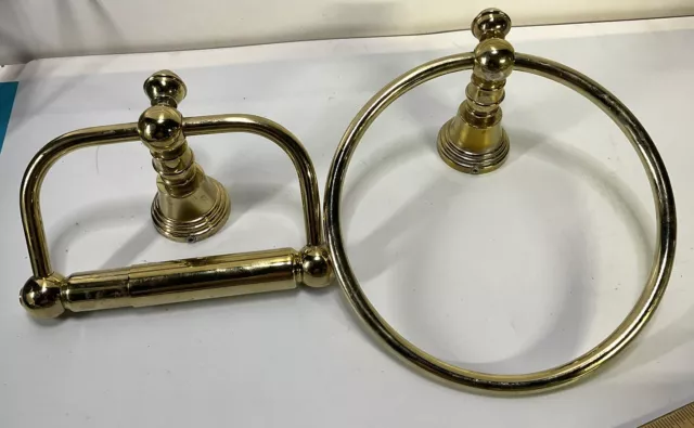 Polished Heavy Brass Towel Ring  Toilet Paper Holder Set With Mounting Hardware
