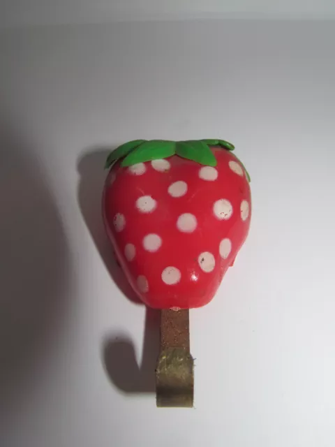 Vintage Plastic Strawberry Fridge Magnet with Metal Hanger Hook
