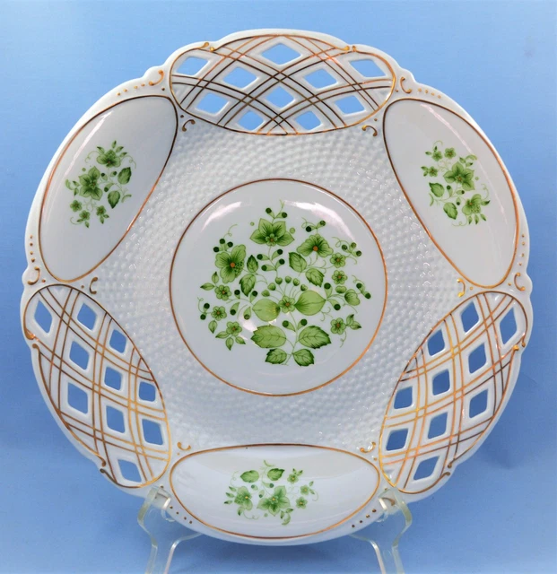 Vintage Hollohaza Hungary Decorative Hand Painted Pierced Plate