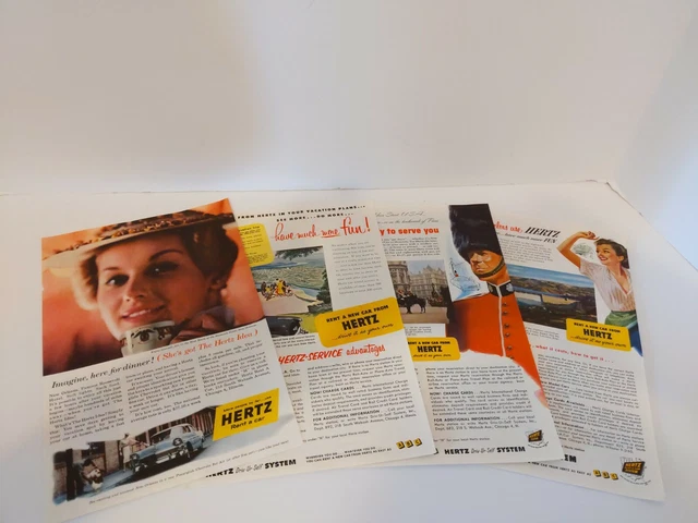 Lot 4 Vintage Hertz Rent A Car Ads 1940s/50s Chevrolet Bel Air