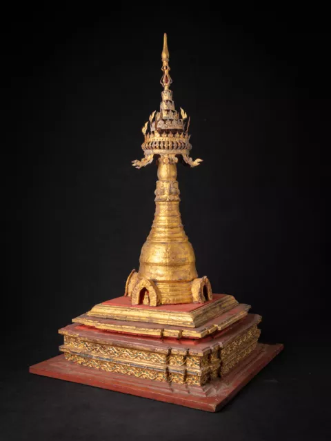 Antique wooden Burmese Stupa from Burma, 19th century