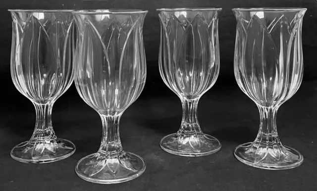 Vintage Cris D'arques Durand Crystal POMPANO/TULIP 4 Water Goblets EXCELLENT