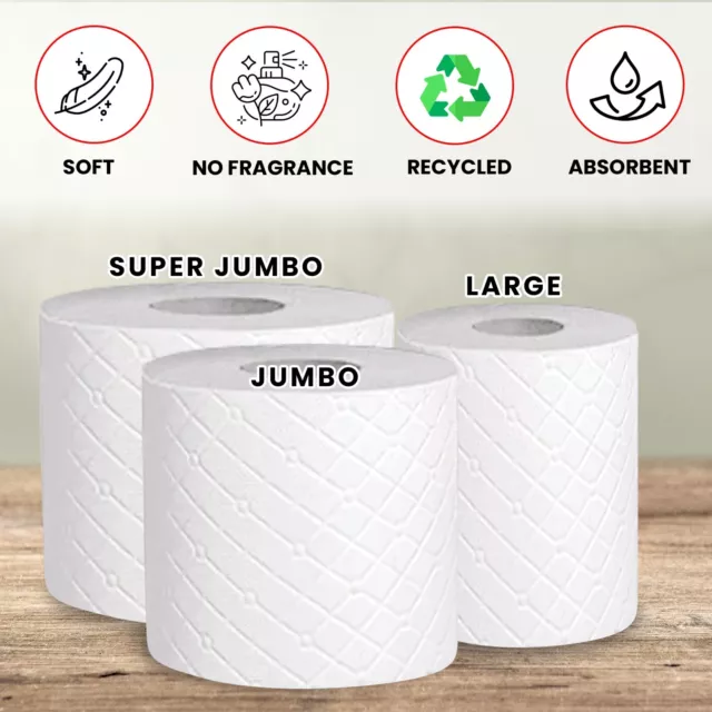 Large 2Ply Toilet Tissue Jumbo Embossed Quilted Toilet Rolls Super Jumbo Tissues