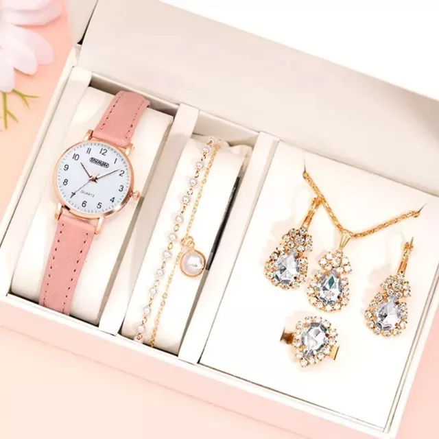 Montre bracelet Femme rose Chiffre quartz + Boucles Bracelets Bague 6 Pièces Fr