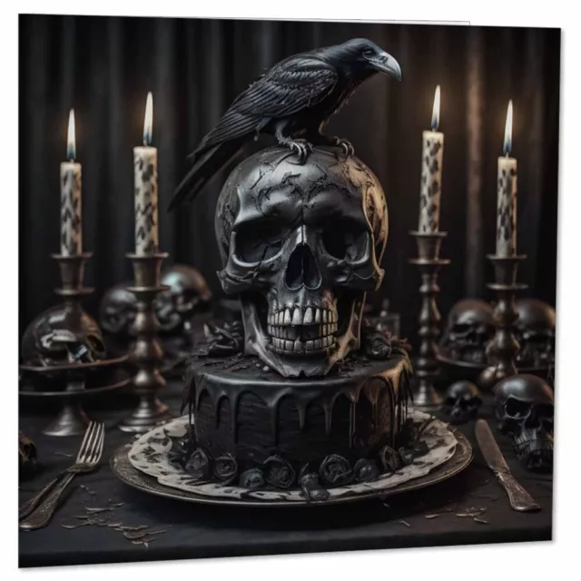 Gothic Skull Raven Birthday Card Goth Alternative Greeting Card 145 x 145mm