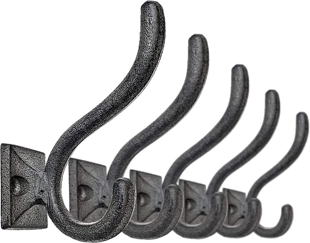 5-Pack Antique Black Wall Hooks, Vintage Modern Farmhouse Style, Decorative Cast