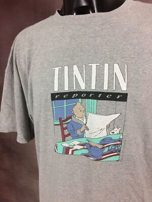 Tintin Reporter T-Shirt Licence Officielle Hergé 1993 Vintage 90s Coton Gris BD