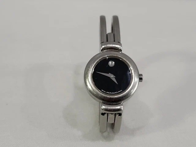 Movado Black Dial Stainless Steel Ladies Watch No 84.A1.809.A + New Battery