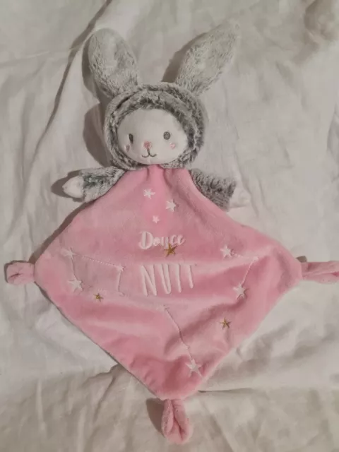 Doudou Plat MOTS D'ENFANTS Ours Déguisé en Lapin Rose Blanc Gris Douce Nuit neuf