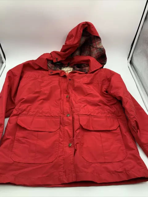 Woolrich Womens Jacket Sz S Wool Lined Parka Red Nylon Hooded