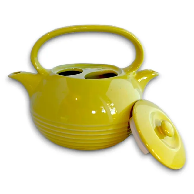 Hall China Teapot Yellow Twinspout Tea Master Double Cavity Art Deco 1940s MCM