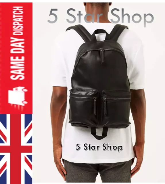 NEW BLACK LEATHER Backpack from TOPMAN 22.95 PicClick UK