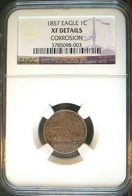 1857 1C Flying Eagle Cent, NGC XF details, enviromental damage, Nice strike