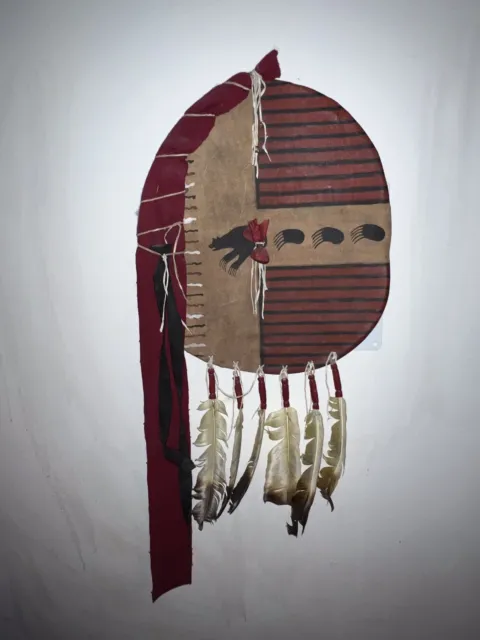 Early 20th C. Native Lakota Sioux Painted Leather Hide Medicine Dance Shield
